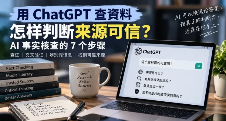 用 ChatGPT 查资料并判断来源可信的事实核查示意图